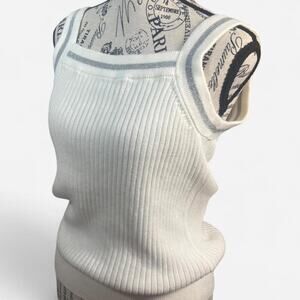 Lauren Ralph Lauren White Sweater Tank with Silver Stitch - L